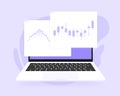 Graph of Stock Market chart on laptop screen. Trading strategy concept. Candlestick chart of technical analysis. Index Royalty Free Stock Photo