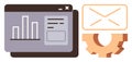 Data Analytics Dashboard, Email, and Gear Representing Integration of Reporting and Communication Royalty Free Stock Photo