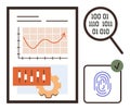 Data Analysis Tools with Graph, Binary Code, Fingerprint Security, and Control Settings Royalty Free Stock Photo