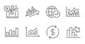 Graph, World statistics and Travel loan icons set. Growth chart, Investment and Usd exchange signs. Vector