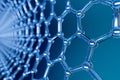 Graphene molecular nano technology structure on a blue background - 3d rendering