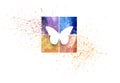 Graphic abstract butterfly with squares and paint splatter effect