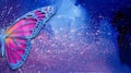 Graphic abstract closeup butterfly in magenta with purple speckle background
