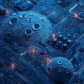 Graphic of Abstract illustration of data streams on a lunarthemed electronic mainboard Royalty Free Stock Photo