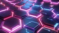 Graphic of Abstract representation of AIdriven data visualization using neon colors and hitech hexagon patterns
