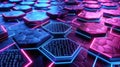 Graphic of Abstract representation of AIdriven data visualization using neon colors and hitech hexagon patterns