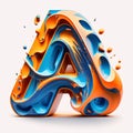 Abstract 3d rendering font. Colorful liquid style letter A
