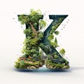 Alphabet letter K made of green trees and bushes isolated on white background Royalty Free Stock Photo