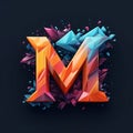 Alphabet letter M in low poly style. 3d vector font Royalty Free Stock Photo