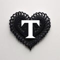Black crochet heart with letter T on white background. 3D rendering Royalty Free Stock Photo