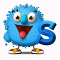 Cute blue cartoon monster with letter S isolated on white background Royalty Free Stock Photo