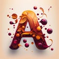 3d letter A uppercase. 3D rendering font with drops and splashes