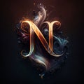 3d rendering of letter N in abstract fractal design on dark background