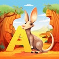 Font design for word australian with kangaroo in the desert illustration letter A