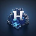 Highly rendering of a h letter in futuristic shape on blue background