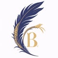 Initial Letter B Logo Template Vector Design. Feather Luxury Gold Color Royalty Free Stock Photo