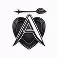 Initial Letter A Logo with Shield and Arrow, Black and White Color Royalty Free Stock Photo