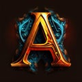 Letter A uppercase. 3D render font with abstract fractal pattern on black background
