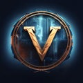 letter v in space, 3d render, computer digital image