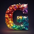 Low poly style letter G uppercase. 3D rendering font made of colorful gems isolated on black background Royalty Free Stock Photo