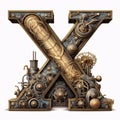 Mechanical alphabet made from gears and cogwheels. Letter X