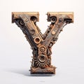 Mechanical alphabet made from gears and cogwheels. Letter Y