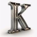 Metal letter K on a white background. 3d render. High resolution