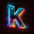 neon letter K, 3d render, square image, dark background