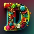 Vector letter D in paper cut style with colorful flowers and leaves Royalty Free Stock Photo