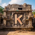 The wooden carving of the letter K on ancient temple
