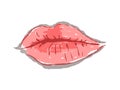 Graphic art. Sexy lips makeup, kiss mouth. Vintage icon, color