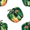 Graphic artistic abstract bright cute autumn ripe tasty colorful halloween green pumpkins pattern watercolor hand illustration