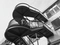 Graphic B&W Image of External Cantilever Staircase and Dark Shadows