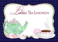 Graphic Background for Ladies` Tea Luncheon isolated on Navy Blue Background with scalloped area.