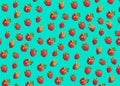 Graphic Background Pattern Of Strawberries Against Green Background