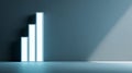 A graphic of a bar chart with three bars, all lit up in white against a dark background and blue lighting on the right side. Royalty Free Stock Photo
