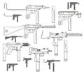 Graphic black and white modern submachine guns