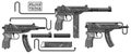 Graphic silhouette submachine gun with ammo clip