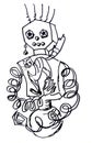 Graphic black and white drawing of a robot with a cat in her arms Royalty Free Stock Photo