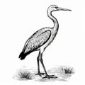 Graphic Black And White Heron Illustration With Historical And Scientific Influences