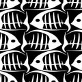 graphic black and white seamless pattern of fish skeletons, texture, monochrome Royalty Free Stock Photo