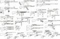 Graphic black and white weapon and firearm icons