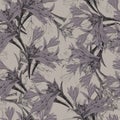 Graphic branch lily on milk background. Floral seamless pattern for design.