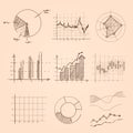 Graphic and chart collection hand drawing sketch of pie, bar, and other kind of statistics information