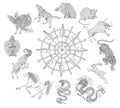 Graphic chart with zodiac animals isolated on white Royalty Free Stock Photo