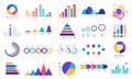 Graphic charts icons. Finance statistic chart, money revenue and profit growth graph. Business presentation graphs flat