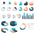 Graphic charts. Statistic bars and circle diagrams for data presentation. Comparison histogram. Colorful analytic graphs