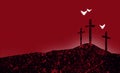 Graphic Christian crosses of Jesus abstract landscape with spiritual doves Royalty Free Stock Photo