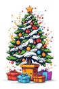 graphic christmas tree with christmas gifts on white background Royalty Free Stock Photo