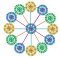 Graphic of a Circle of Spinner-like Motifs in multi colors